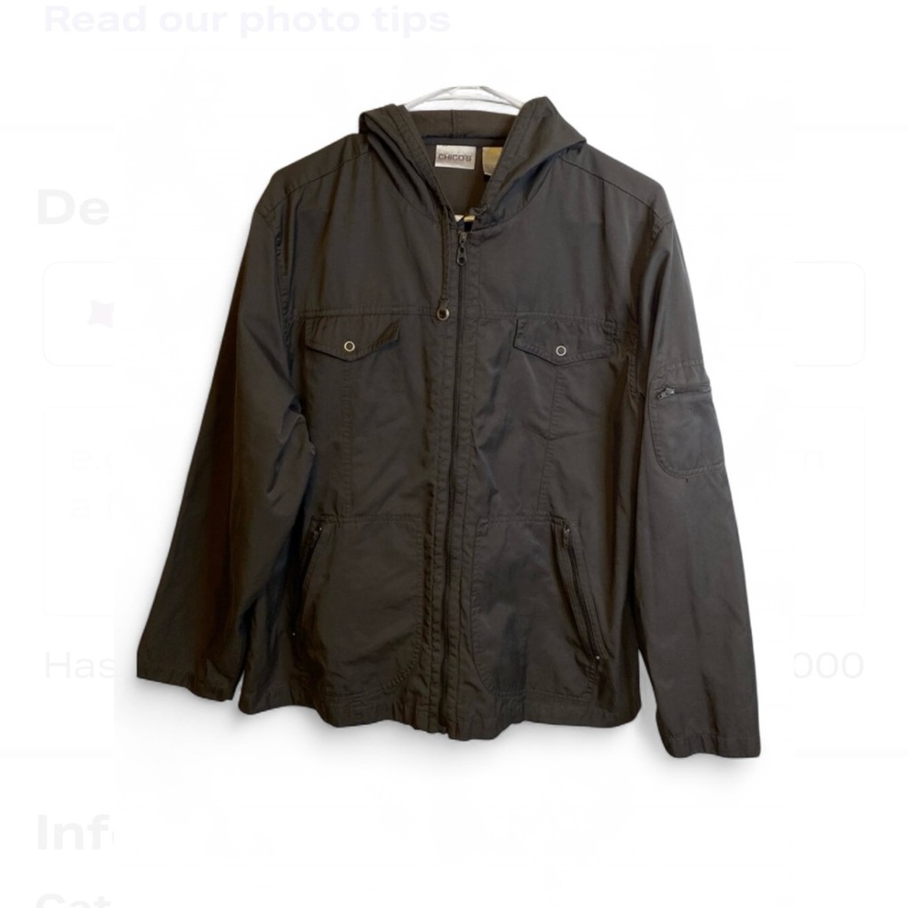 Chico's Black Hooded Nylon Jacket
